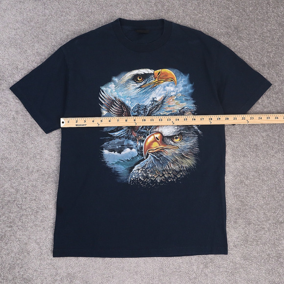 VTG Bald Eagle Nature Animals Biker Large Blue Short Sleeve T-Shirt - Picture 4 of 9